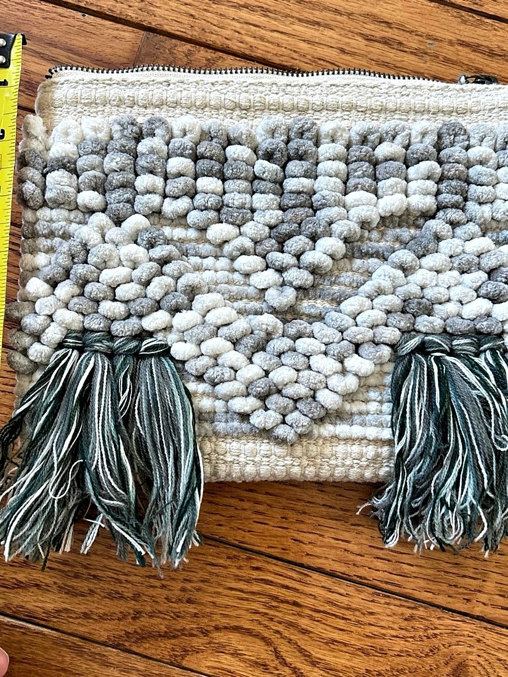 Universal Thread Woven Tassel Accent Pouch in Cream & Gray